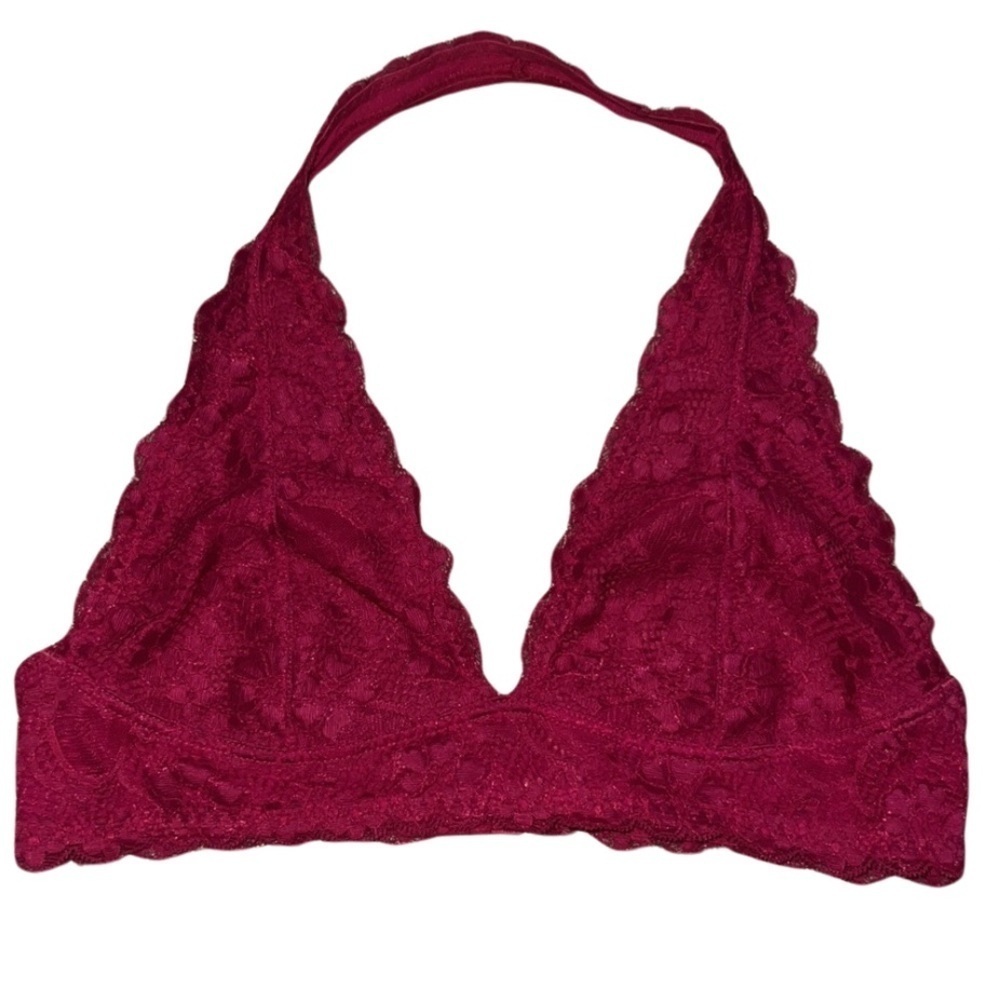 Free People Intimately Bralette Hot Pink Halter Style Lacey Size Large